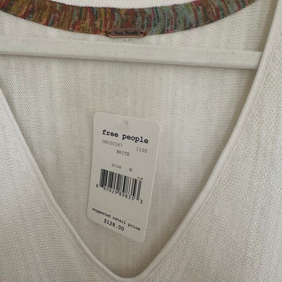 Free People Cotton Linen V Neck Knit Sweater Oversized Bell Sleeves Size M - Picture 3 of 7